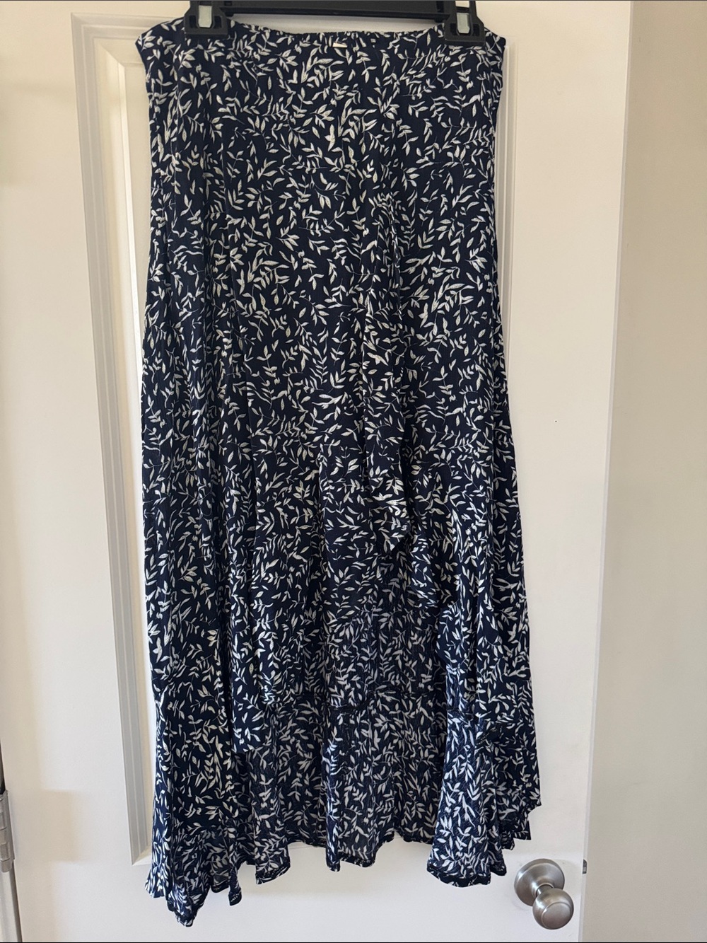 Navy and White Printed Hi- Low Style Ruffled Midi Skirt